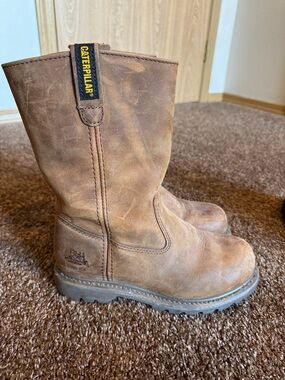 Caterpillar Tan/Brown Pull-On Work Boots with Lug Sole